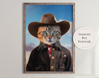 Kundenspezifisches Cowboy Haustier-Porträt: Western Hund oder Katze Kunst
