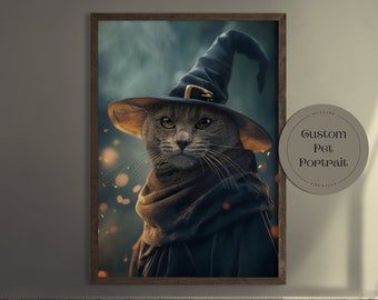 Custom Wizard Pet Portrait, Magical Gift for Pet Lovers