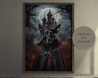 Custom Vampire Pet Portrait, Gothic Halloween Pet Gift