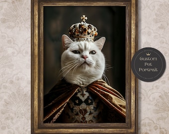 Aangepaste koninklijke huisdier portret van foto Renaissance koning koningin kat met kroon grappige koninklijke kat portret Moederdag gepersonaliseerd cadeau