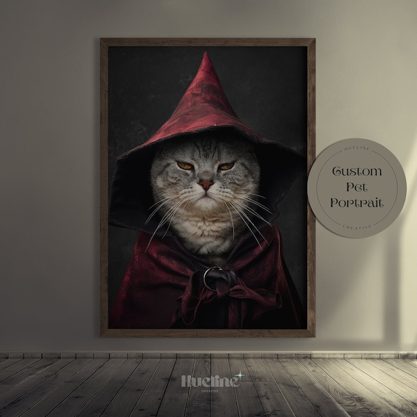 Custom Gothic Pet Portrait Personalized Gift for Pet Owners Wall Decor Witch Pet Portrait Custom Portrait from Photo Birthday Gift Red Witch