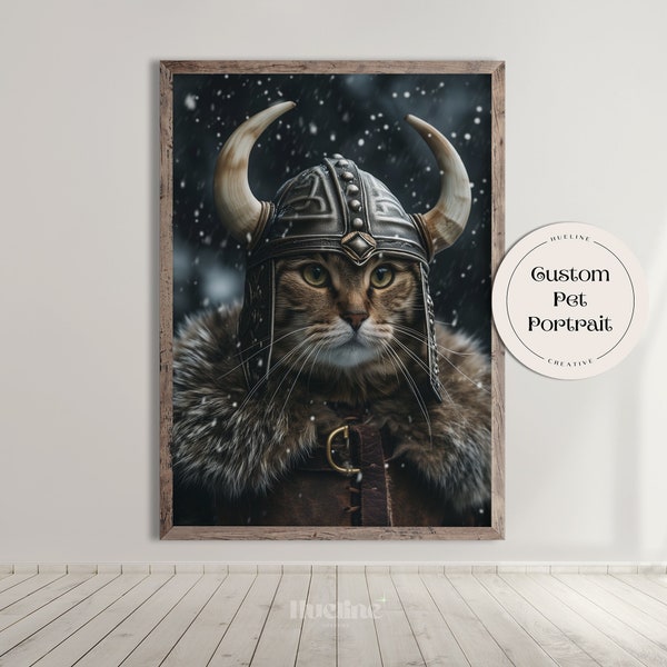 Custom Viking Pet Portrait from Photo Perfect Viking Birthday Pet Gift Home Decor Warrior Pet Personalized Wall Art, Gift for Pet Lover