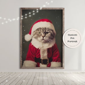 Custom Christmas Pet Portrait from Photo Perfect Holiday Pet Gift Home Decor Santa Pet Elf Pet Reindeer Pet Wall Gift for Pet Lover