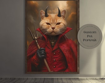 Custom Devil Pet Portrait, Halloween Pet Gift