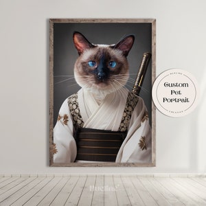 Custom Samurai Pet Portrait from Photo, Warrior Pet Wall Art Funny Pet Birthday Gift Personalized Unique Gift for Pet Owner