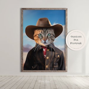 Custom Cowboy Pet Portrait from Photo Perfect Western Birthday Pet Gift Home Decor Cowboy Pet Western Dog Wall Art, Gift for Dad