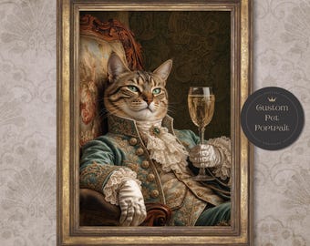 Custom Royal Gentleman Pet Portrait, Renaissance Cat or Dog Painting, Victorian Pet Wall Art