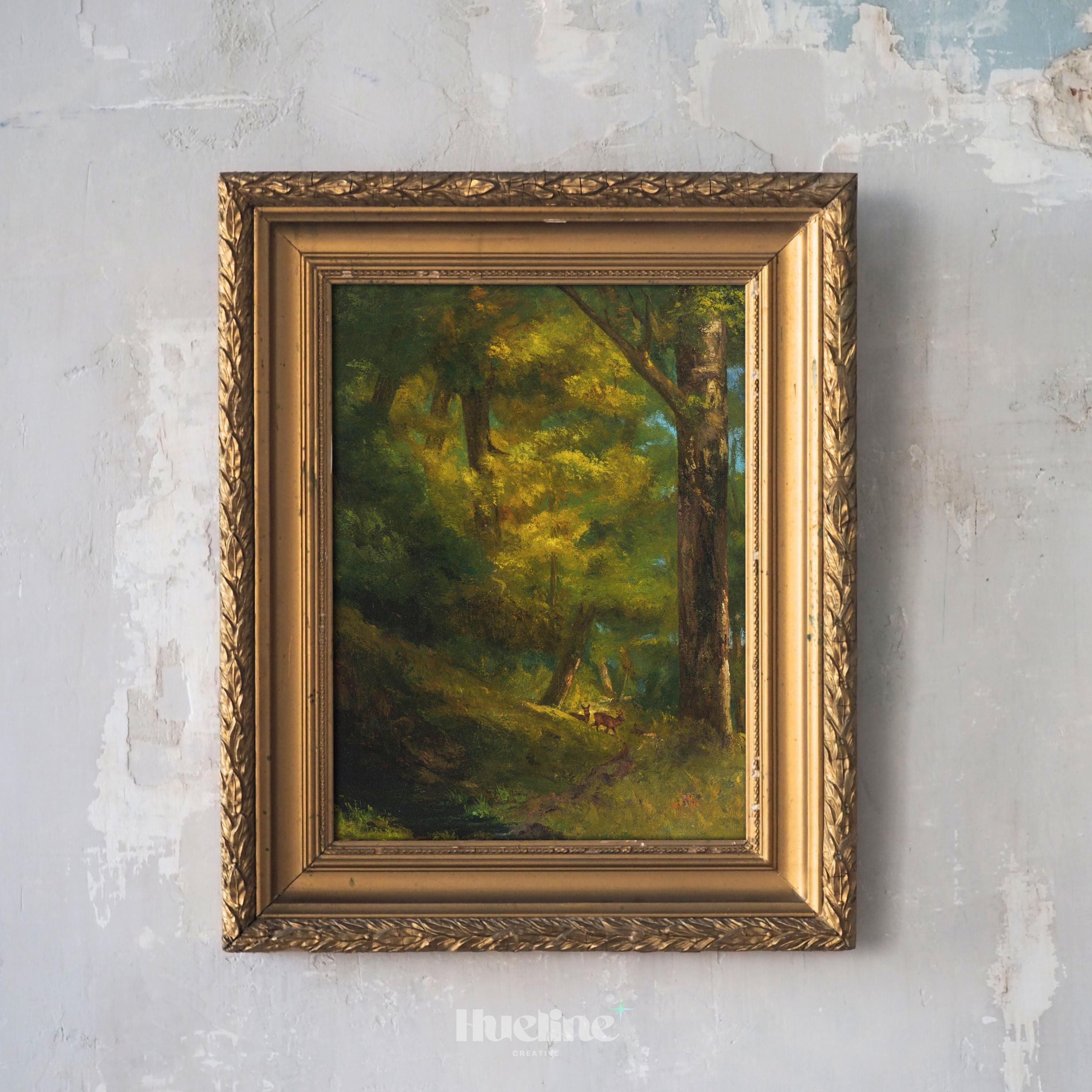 Vintage Forest Landscape Art Print – Rustic Nature Wall Decor With Deer ...