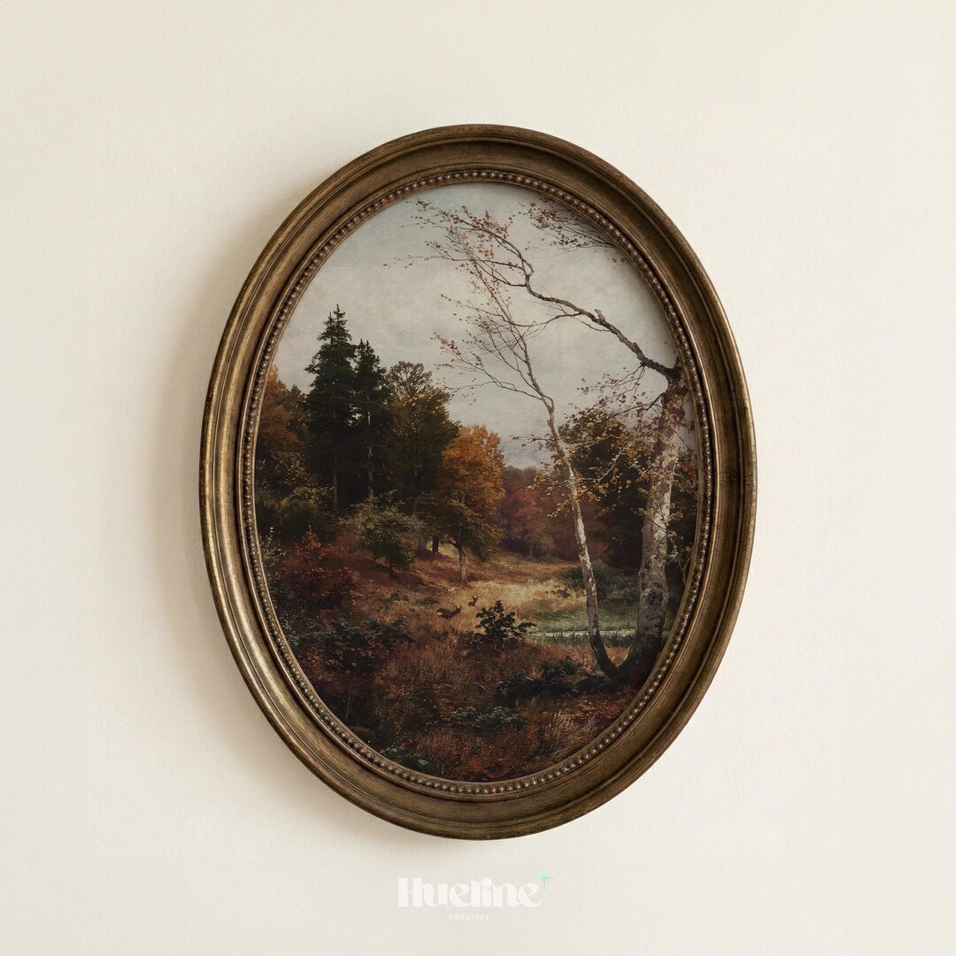 Vintage Autumn Forest Painting, Moody Landscape Wall Art, Rustic Fall ...