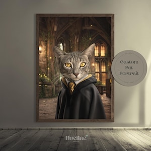 Custom Wizard Cat Portrait Fantasy-Inspired Pet Art, Magical Gift for Cat Lovers, Custom Pet Illustration