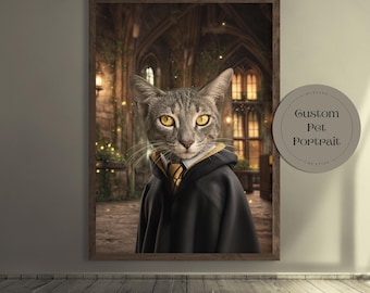 Custom Wizard Cat Portrait: Fantasy Pet Art Gift