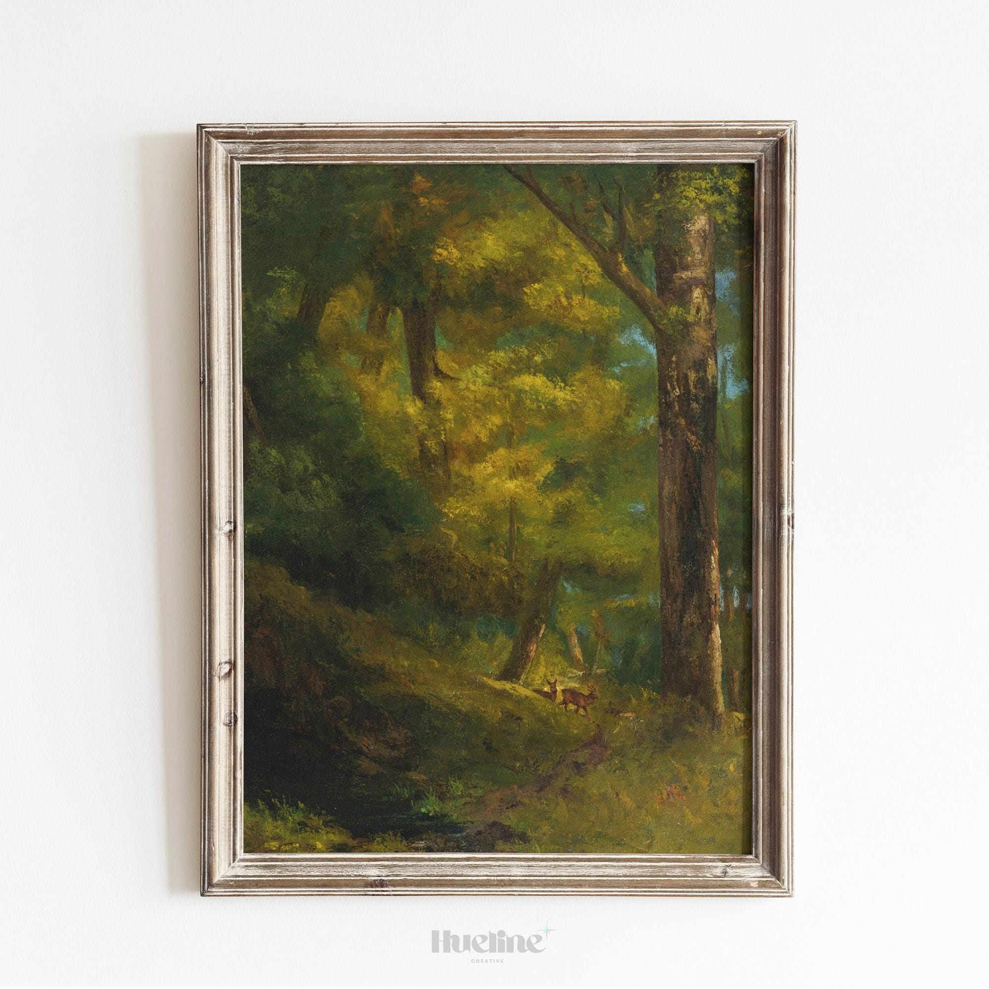 Vintage Forest Landscape Art Print – Rustic Nature Wall Decor With Deer ...