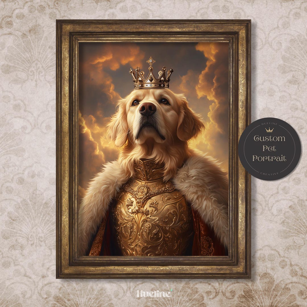 Custom Royal Pet Portrait: Regal King Dog Art Print, Digital, Poster or ...