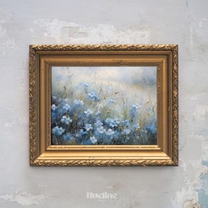 Pintura al óleo impresionista de flores silvestres azules, arte mural de pradera, impresión floral en lienzo, decoración del hogar L1002