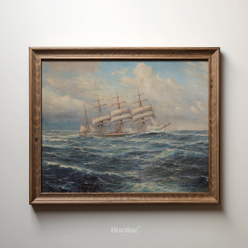 Vintage Sailing Ship Art Print – Nautical Ocean Painting Maritime Wall ...