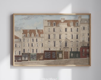 Vintage Cityscape Wall Art – European Street Scene Painting, Antique Architecture Artwork Print L1118