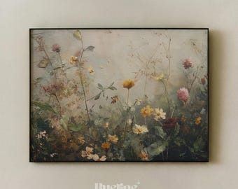 Vintage Wildflower Art Print, Moody Floral Painting, Cottagecore Meadow Wall Decor, Botanical Artwork - L1269