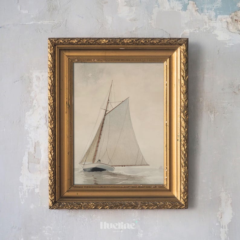Vintage Sailboat Wall Art Print: Minimalist Nautical Coastal Decor ...