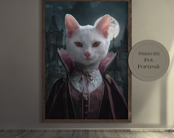 Custom Vampire Cat Portrait – Gothic Victorian Pet Wall Art