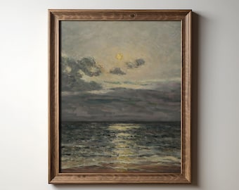 Moonlit Ocean Canvas Print: Tranquil Seascape Painting - L1080