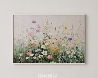 Wildflower Meadow Oil Painting, Impasto Floral Wall Decor, Colorful Daisy Poster - L1258