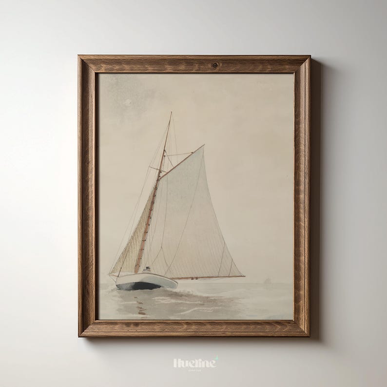 Vintage Sailboat Wall Art Print: Minimalist Nautical Coastal Decor ...