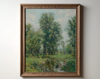 Pastoral Forest Landscape Print, Vintage Countryside Wall Art, Rustic Nature Scene Poster - L1088