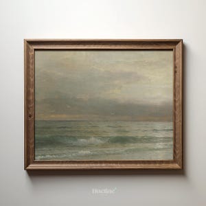 Vintage Ocean Horizon-print, rustige zeegezicht muurkunst, humeurige poster kustschildering - L1091