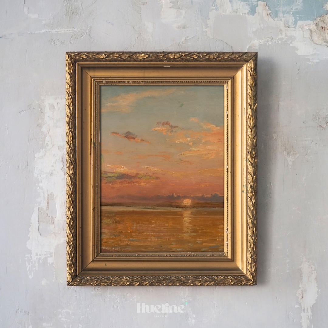 Sunset Seascape Art Print, Vintage Ocean Horizon Wall Art, Warm Pastel ...