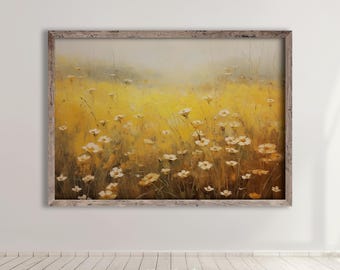 Yellow Wildflower Field Print: Cottagecore Floral Landscape Wall Art