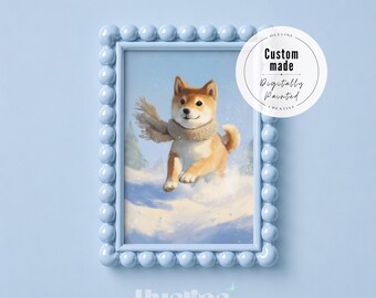Custom Winter Themed Pet Portrait, Personalized Oil Painting Pet Memorial Gift, Cat Poster Print