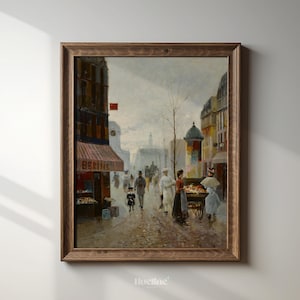 Vintage Paris Straßenszene Kunstdruck Romantische Französische Stadtansicht mit Blumenkarren & Charme des 19.Jahrhunderts Klassische Wandkunst für Parisliebhaber - L1040
