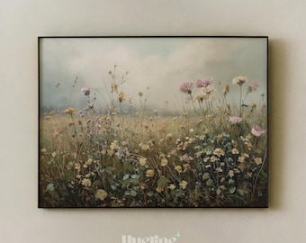 Vintage Wildflower Meadow Art Print, Romantic Botanical Landscape, Cottagecore Floral Wall Decor, Nature - L1270