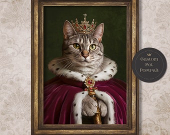 Custom Royal Pet Portrait from Photo Pet Wall Art Funny Gift Realistic Regal Pet Portrait with Crown Birthday Gift Personalized Gift