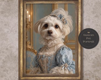 Custom Royal Pet Portrait from Photo, Princess Dog Painting, Personalized Victorian Cat Poster
