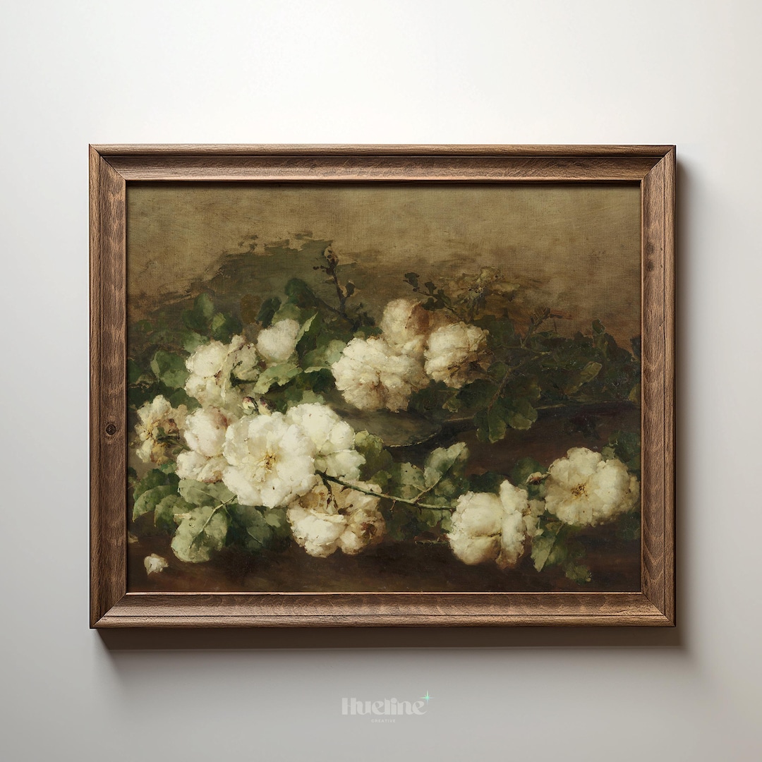 Vintage Floral Art Print – Antique White Blossoms Botanical Wall Decor ...