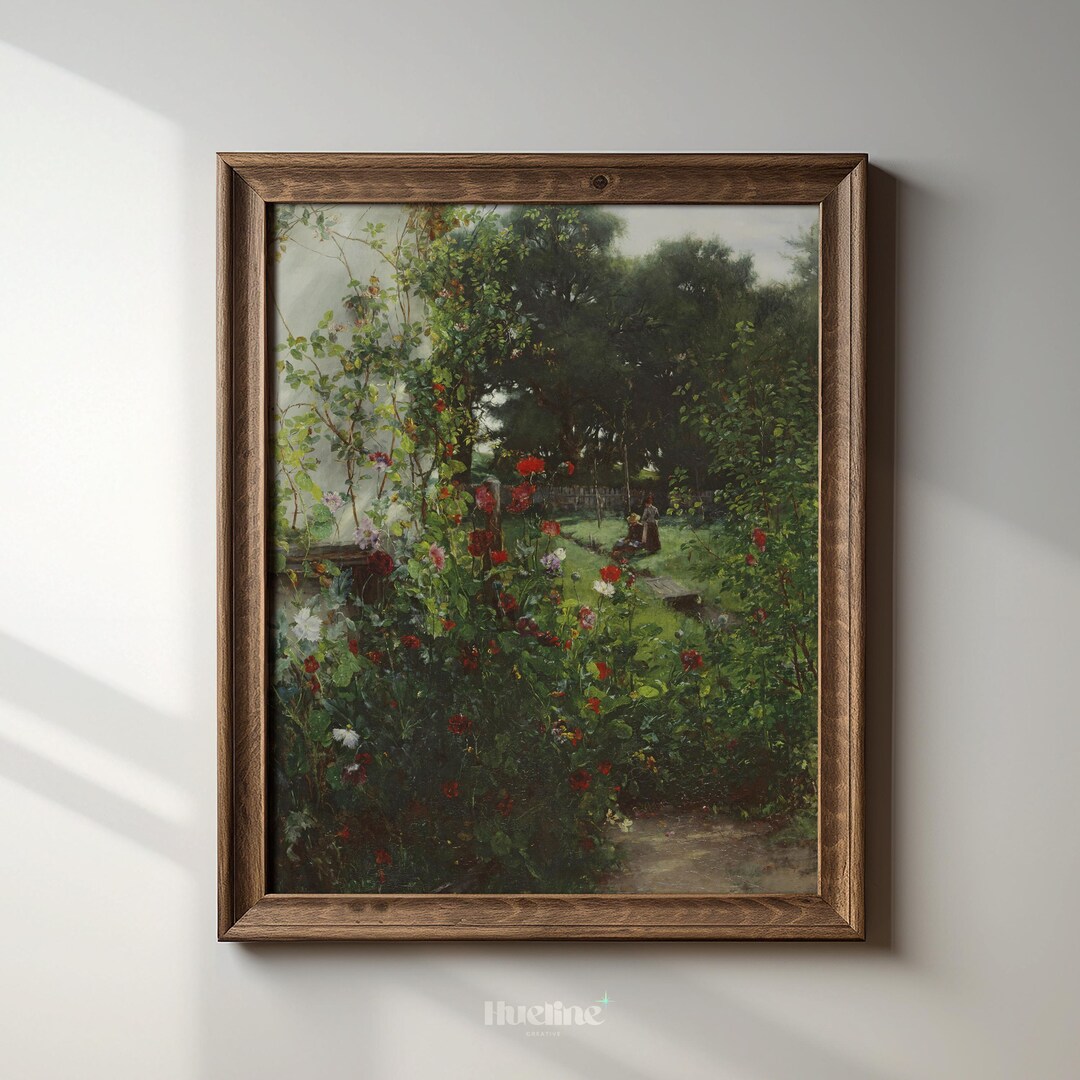 Vintage Garden Painting Print | Romantic Floral Garden Landscape Art ...