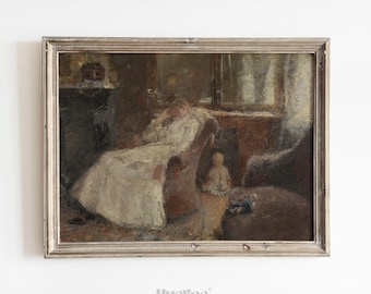 Vintage Mother and Child Impressionist Painting Print: Nostalgic Home Decor L1098