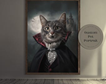 Custom Vampire Pet Portrait: Gothic Halloween Pet Art Digital, Canvas or Poster