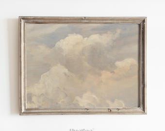 Impresión artística de paisaje de nubes neutras: paisaje de cielo suave, decoración de pared minimalista L1073