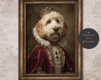 Regal Royal Dog Portrait Print – Vintage Queen Pet Art in Renaissance Style