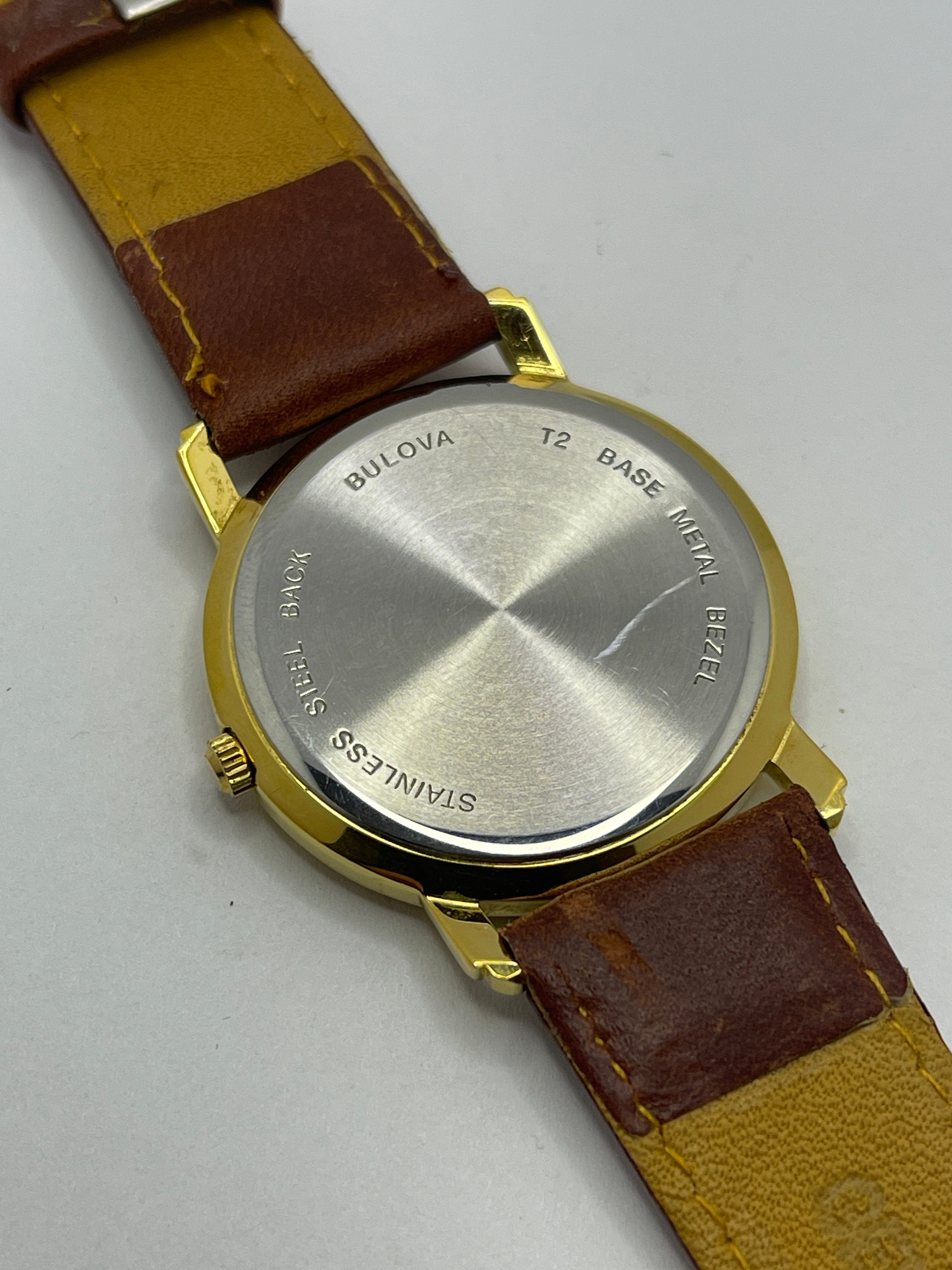 1992 Mens Caravelle by Bulova T2 Dress Watch Champagne Dial 2 Hands New Leather Strap Etsy