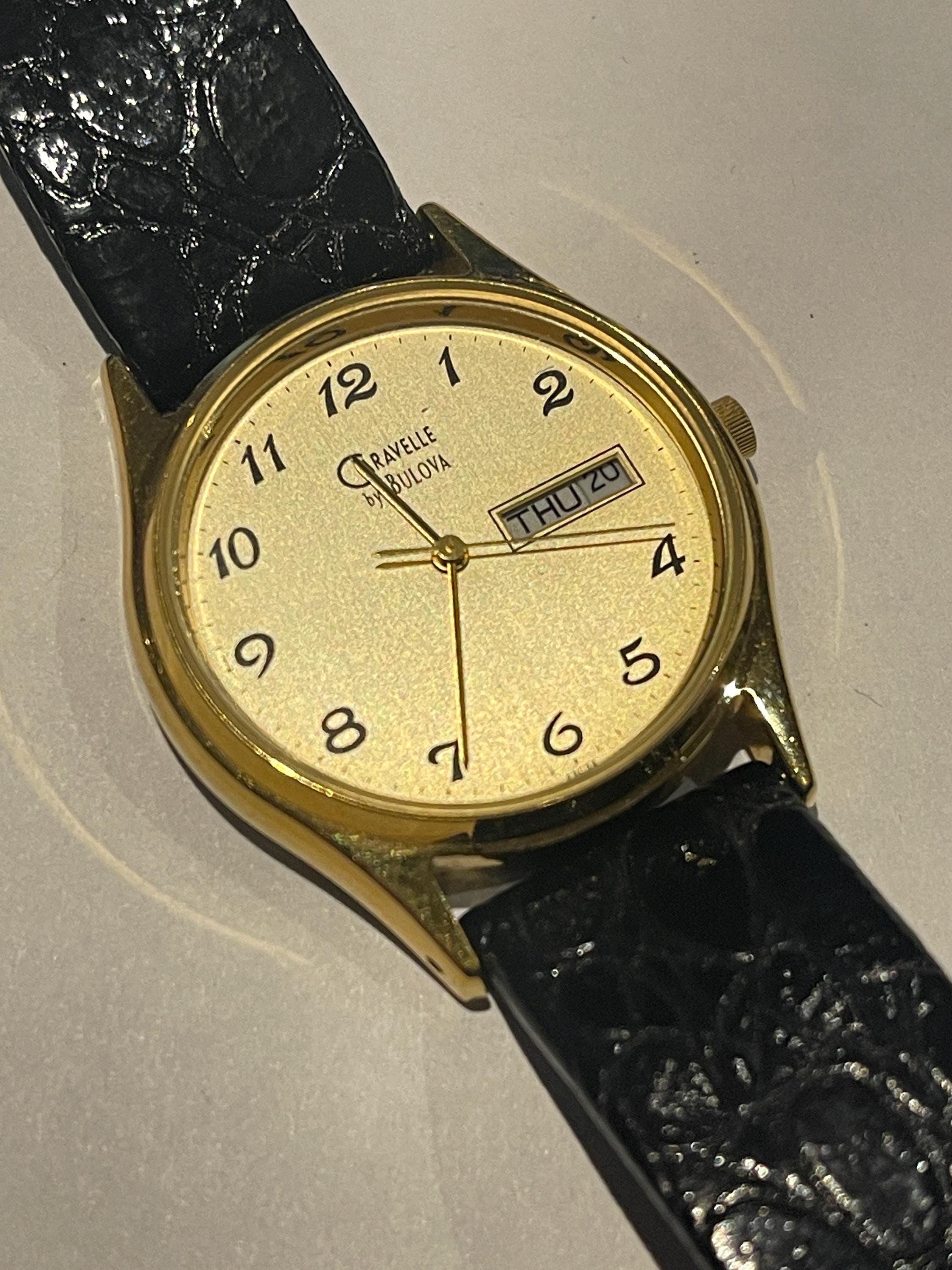 1993 T3 Caravelle by Bulova Round Dial With Day/date Black Leather