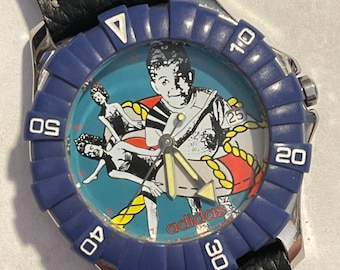 Vintage 90s Adidas Dive Watch, Rotating Bezel, New Leather Strap