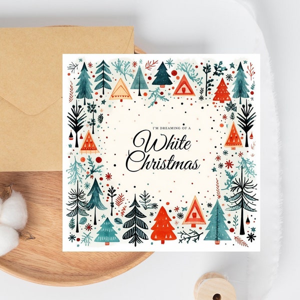 Modern christmas card template / White xmas / Dream wishes / Minimalistic modern look card / Digital printable editable / Pastel watercolors