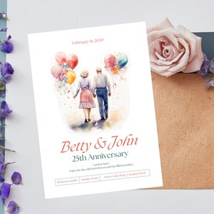 25-jarig jubileum cadeau, afdrukbare 25-jarig jubileumkaart / Gouden huwelijksjubileumuitnodiging / 25-jarig huwelijksjubileum / Echtgenoot en echtgenote