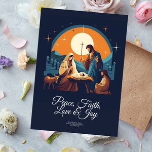 Tarjeta de natividad de Navidad / Jesús Belén imprimible / Deseos de postal moderna / Tarjeta de estilo vectorial minimalista / Alegría de feliz Navidad imprimible