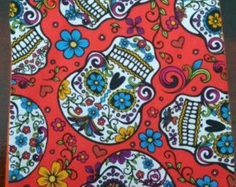 Reversible Stoma Bag Cover: Red & Candy Skull Print (Fits 3" Flange x 8.5" Length)