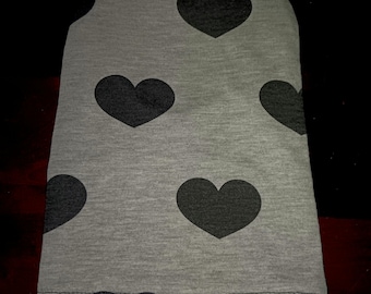 Stoma Bag Cover: Black Hearts on Grey, Soft Stretch Fabric