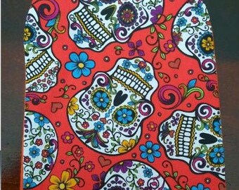 Reversible Stoma Bag Cover: Red & Candy Skulls, 2.5" x 8.5"